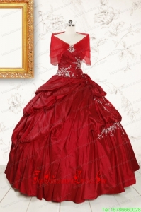 Custom Made Ball Gown Sweetheart Appliques 2015 Quinceanera Dress in Wine Red